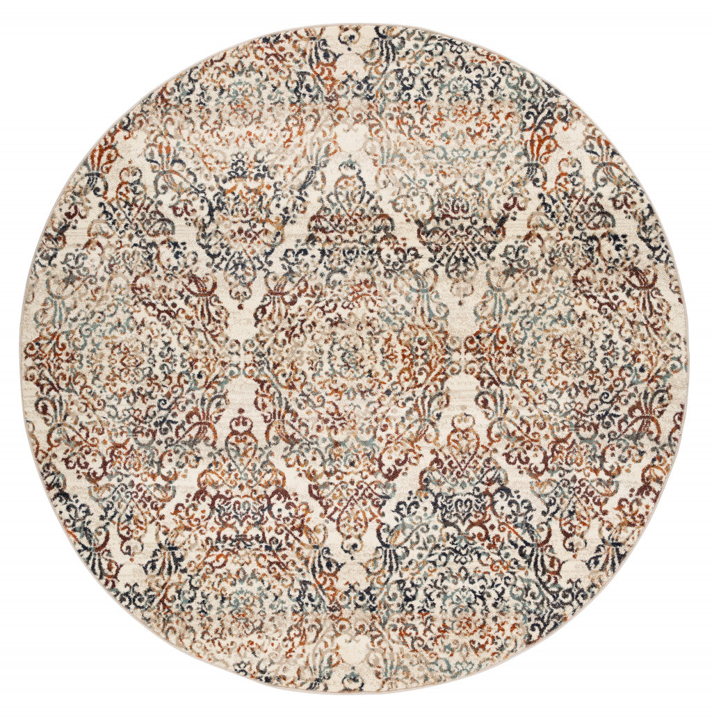 8' Ivory Round Oriental Dhurrie Area Rug