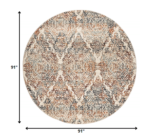 8' Ivory Round Oriental Dhurrie Area Rug