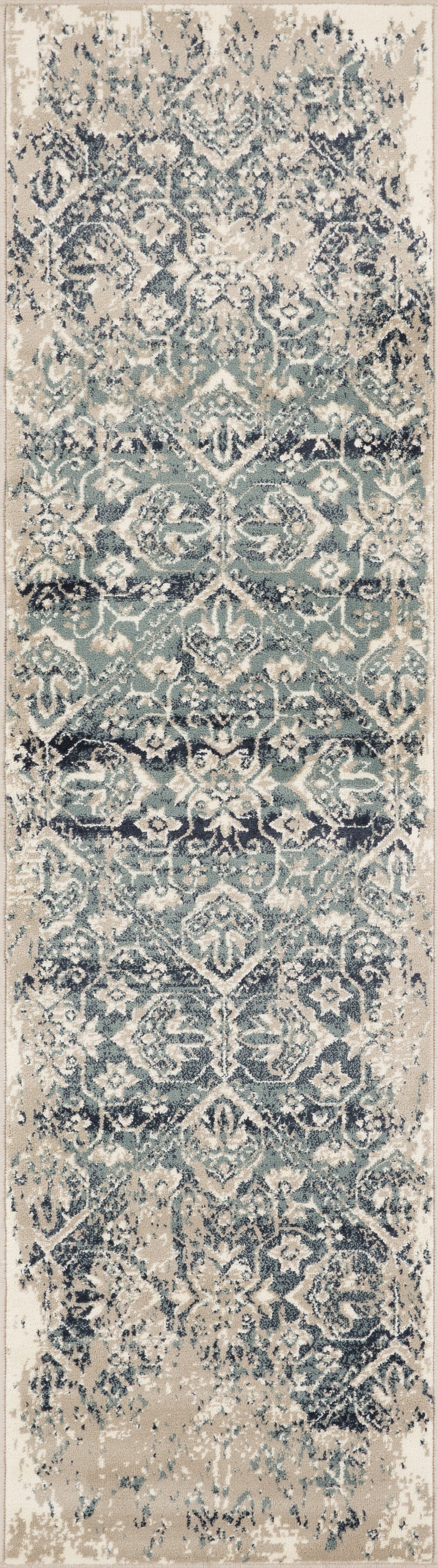 8' Blue And Ivory Oriental Dhurrie Runner Rug