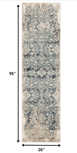 8' Blue And Ivory Oriental Dhurrie Runner Rug