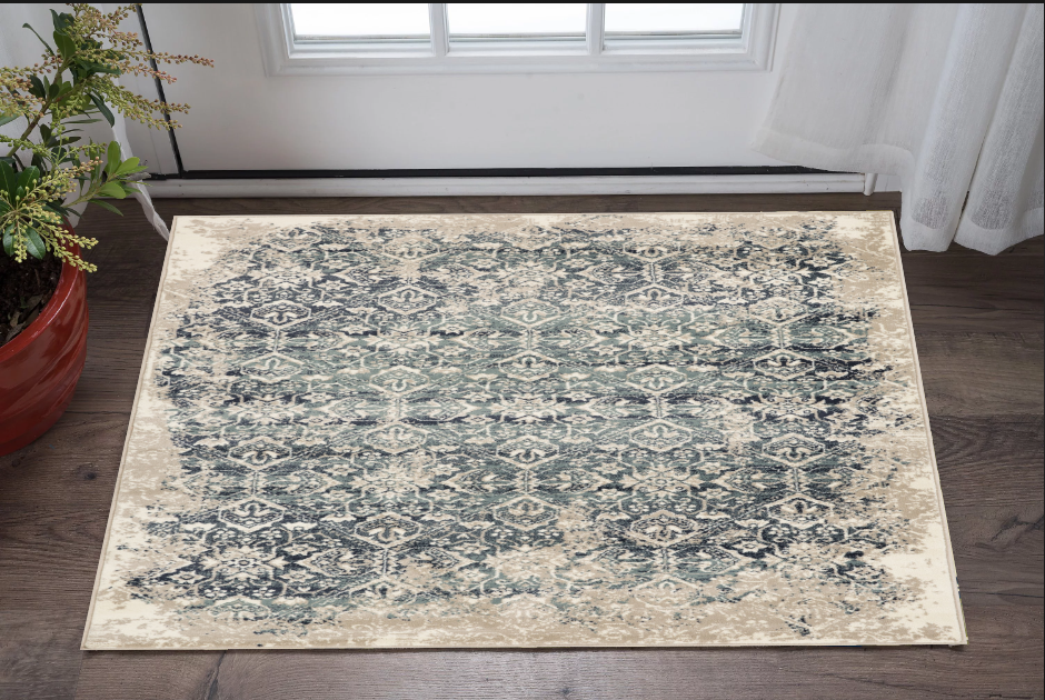 3' X 5' Blue And Ivory Oriental Dhurrie Area Rug