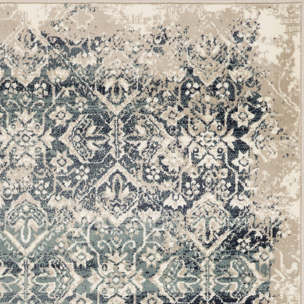 5' X 8' Blue And Ivory Oriental Dhurrie Area Rug