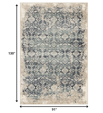 8' X 11' Blue And Ivory Oriental Dhurrie Area Rug