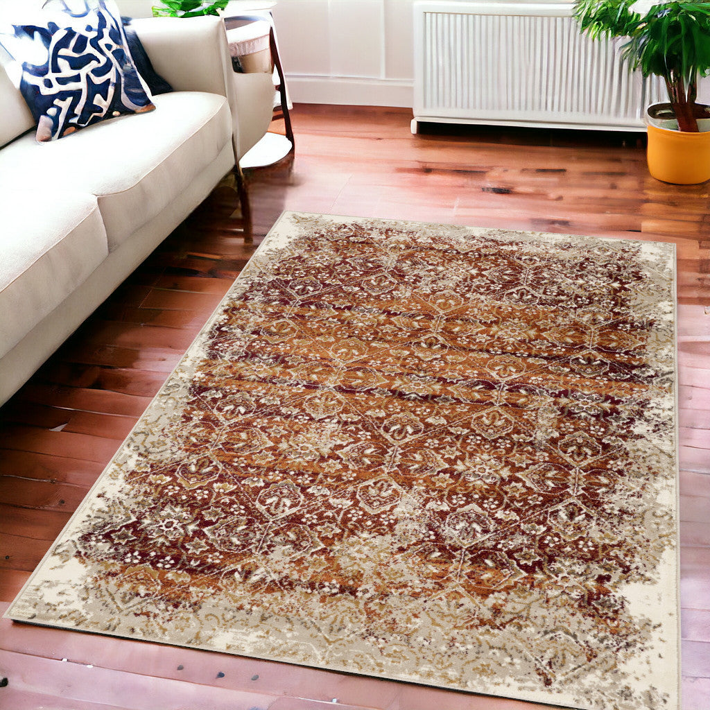 5' X 8' Rust Oriental Dhurrie Area Rug