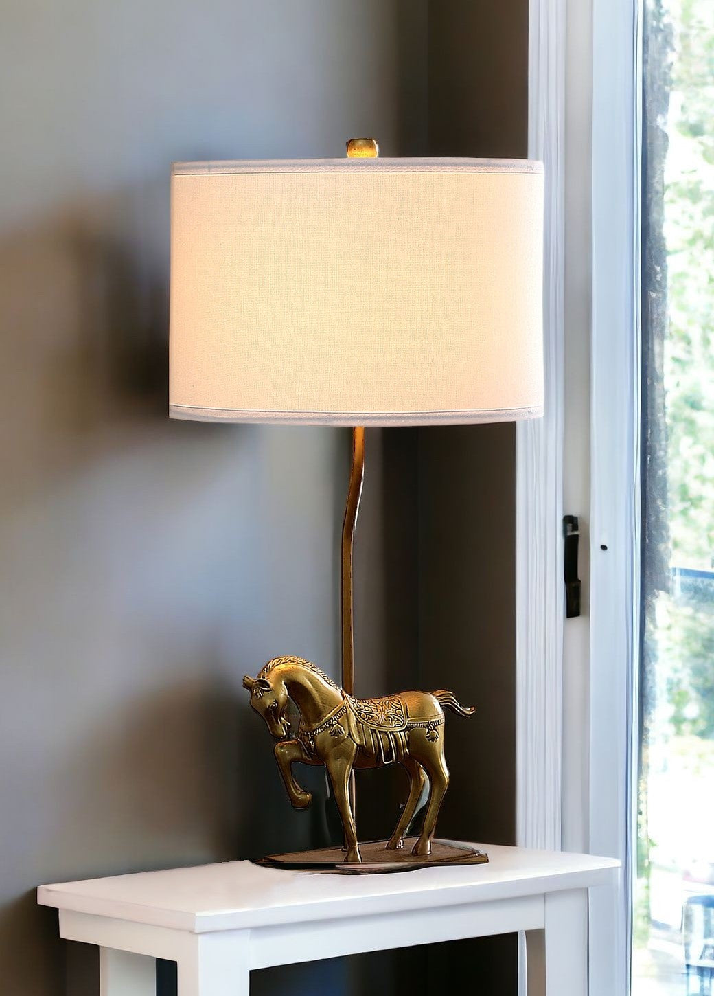 30" Gold Stallion Horse Table Lamp With White Shade