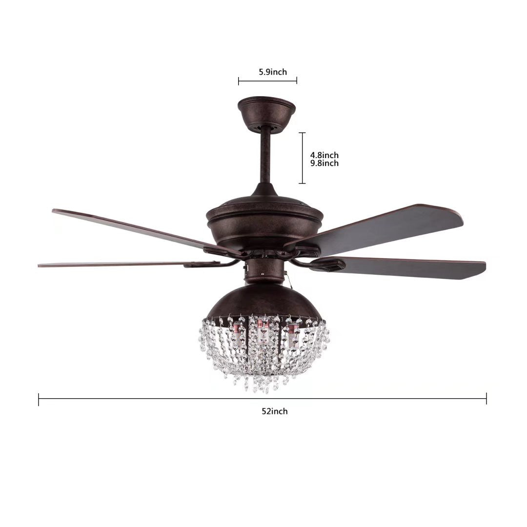 Antiqued Brown and Faux Crystal Chandelier Ceiling Fan