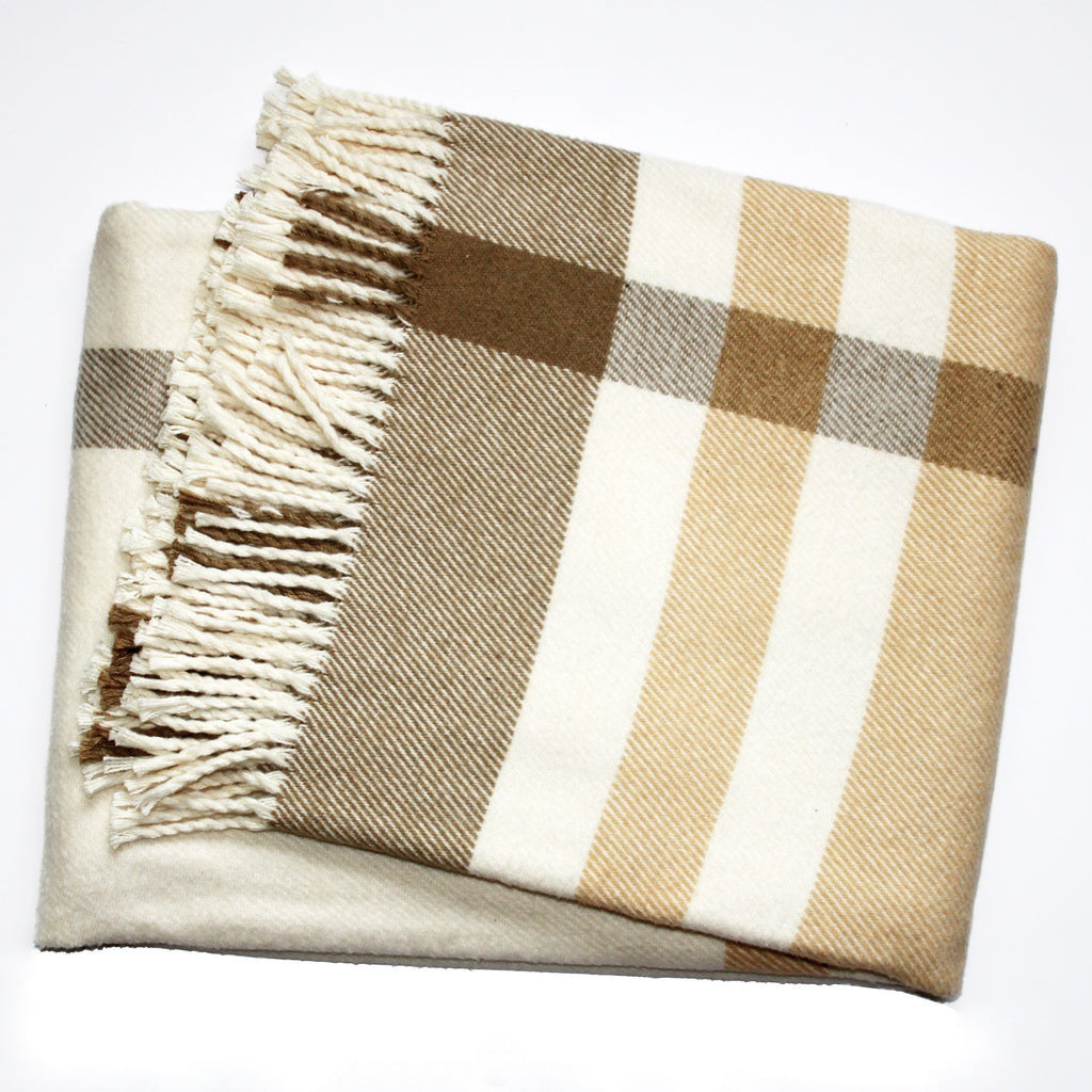 Plush Multi Beige Plaid Throw Blanket with Tassels