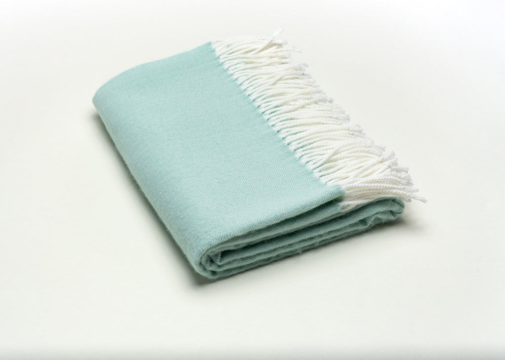 Green Woven Acrylic Herringbone Plush Reversable Throw