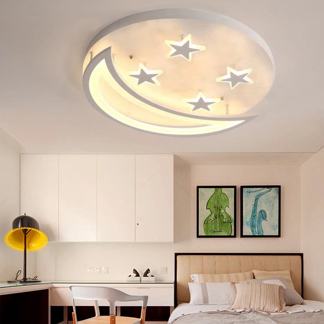 White Contemporary Acrylic Moon And Stars Ceiling Lamp