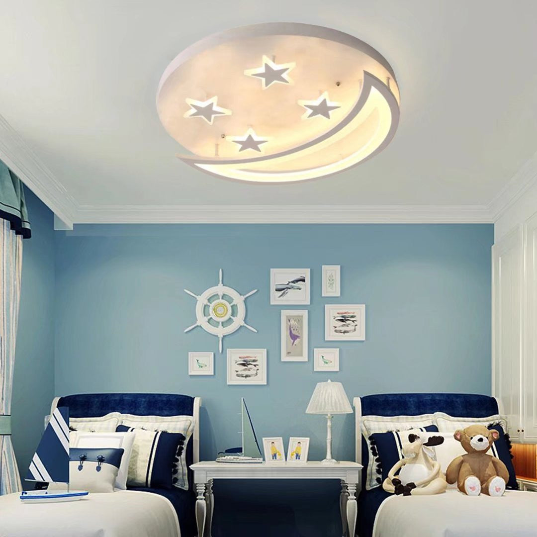 White Contemporary Acrylic Moon And Stars Ceiling Lamp