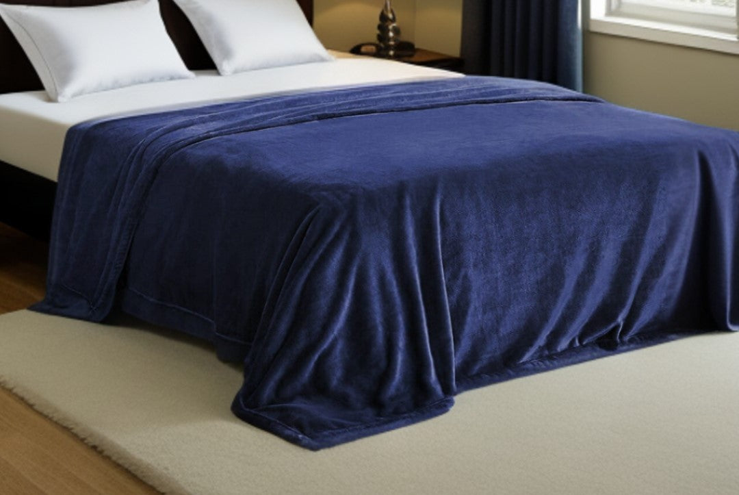 Blue Woven Polyester Solid Color Twin Xl Blanket