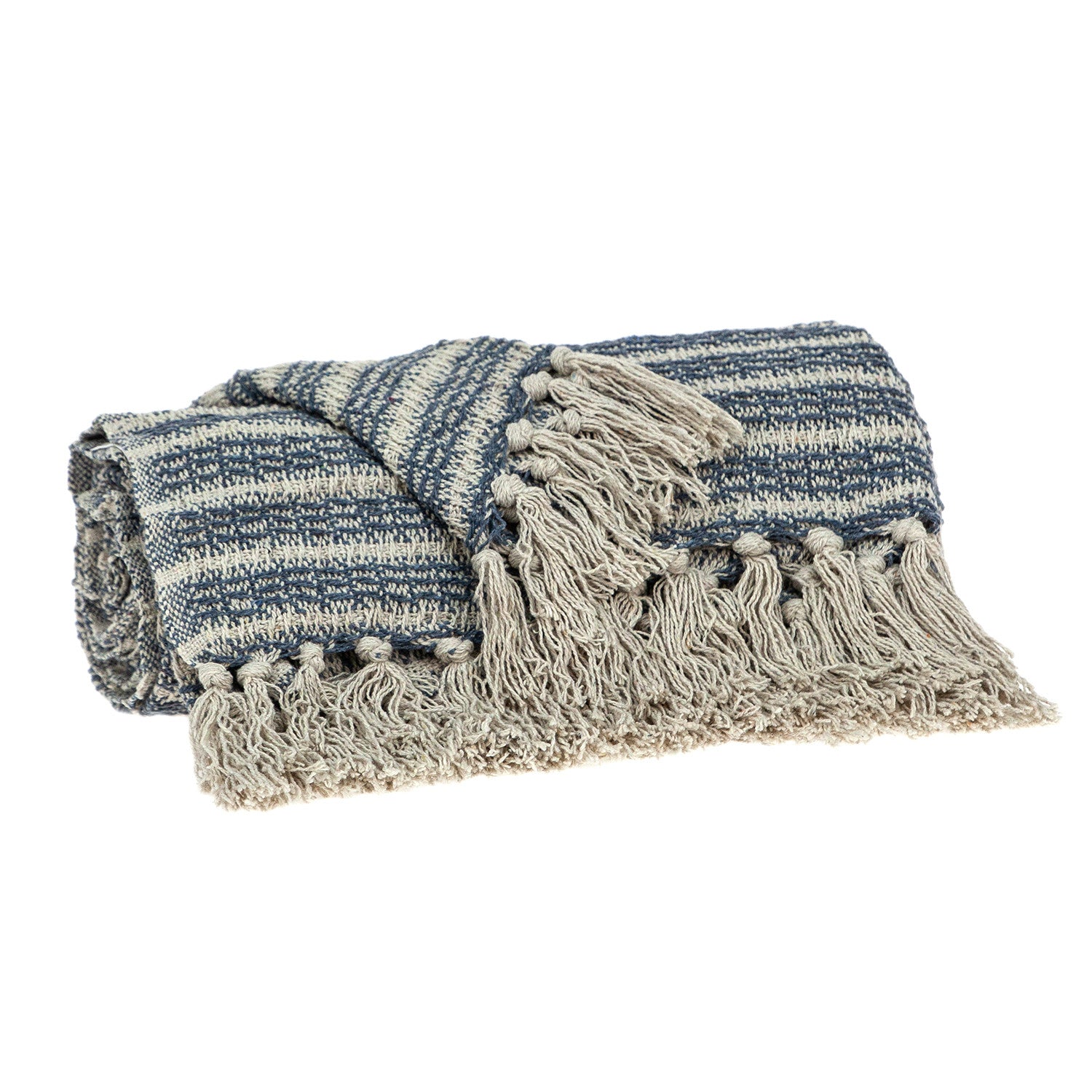 Blue Gray and Beige Cotton Handloom Throw Blanket