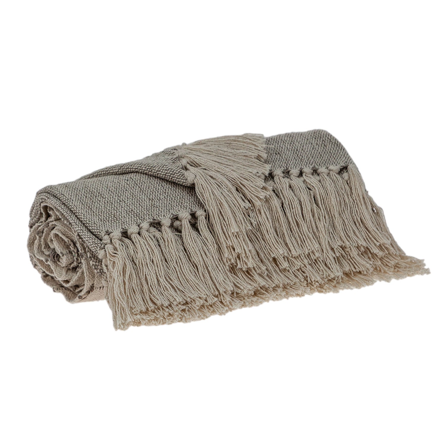 Tufted Beige Fringed Woven Handloom Throw