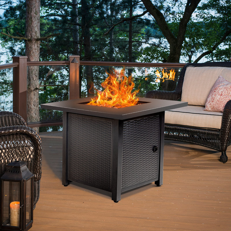 28" Black Stainless Steel Propane Square Fire Pit Table