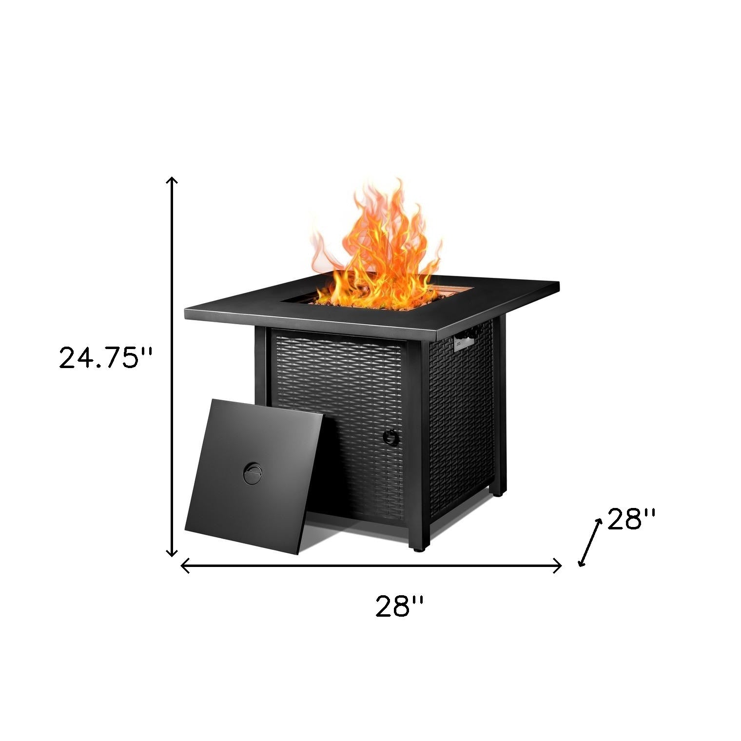 28" Black Stainless Steel Propane Square Fire Pit Table