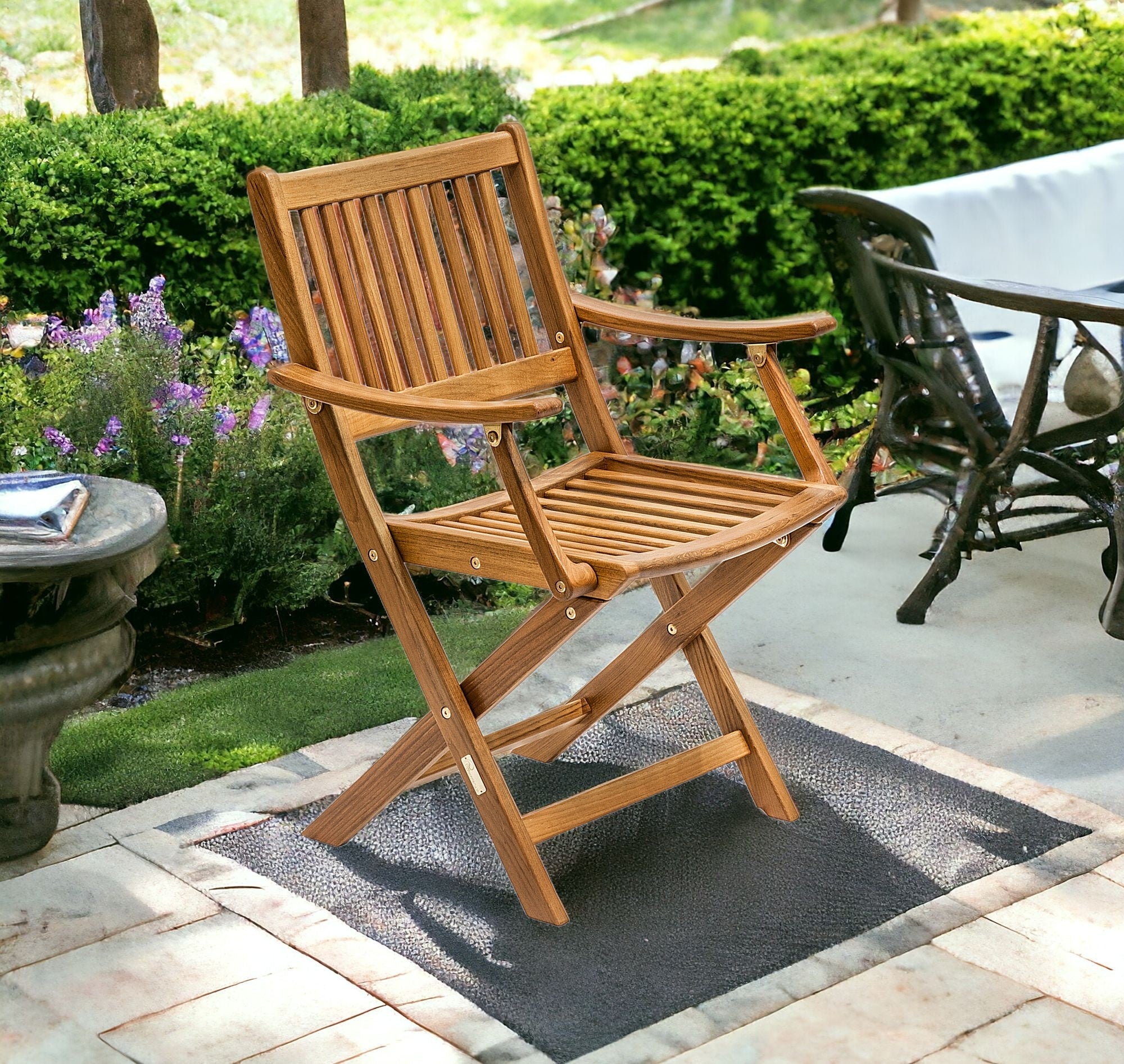 24" Brown Solid Wood Indoor Outdoor Deck Chair