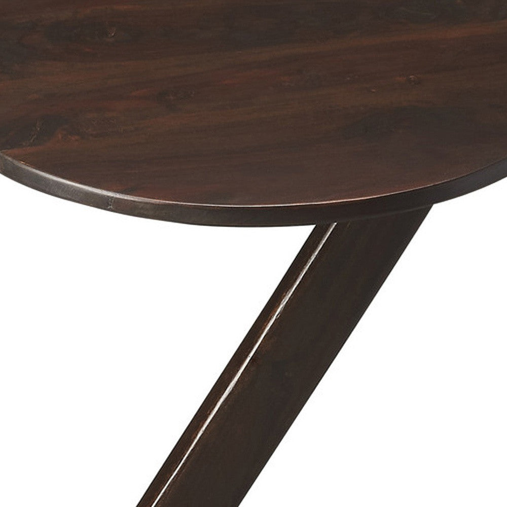 20" Dark Brown Solid Wood Angled Pedestal Round End Table