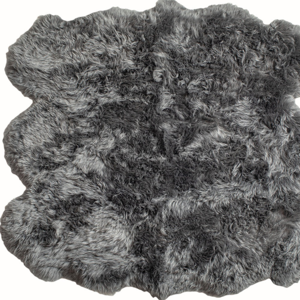 5' X 6' Grey Wool Sheepskin Handmade Area Rug