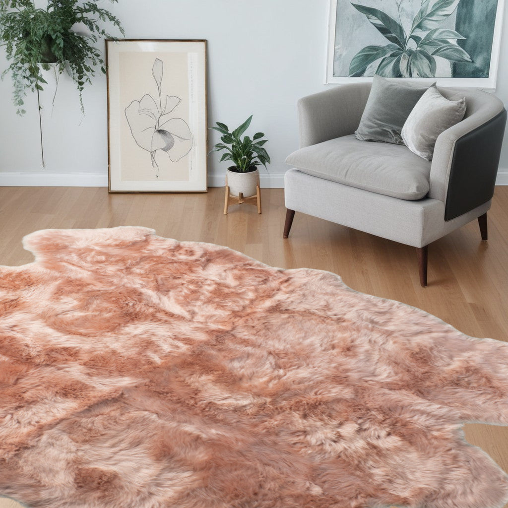 5' X 6' Pink Wool Sheepskin Handmade Area Rug