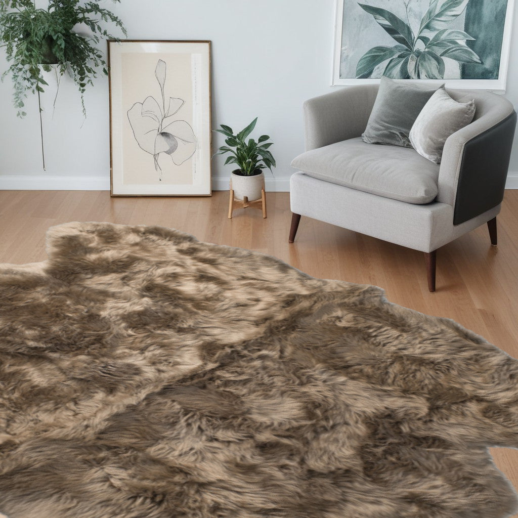 5' X 6' Taupe Wool Sheepskin Handmade Area Rug