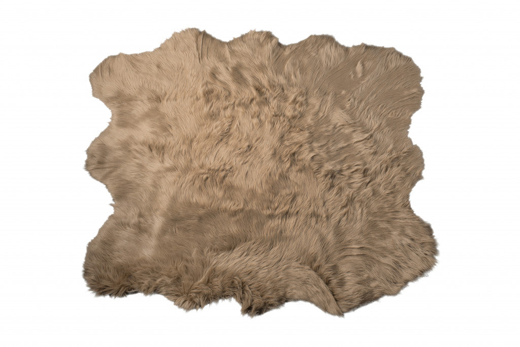 5' x 6' Tan Faux Sheepskin Non Skid Area Rug