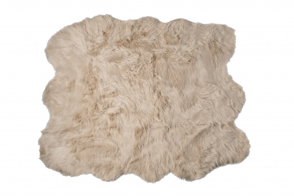 5' X 6' Taupe Faux Sheepskin Non Skid Area Rug