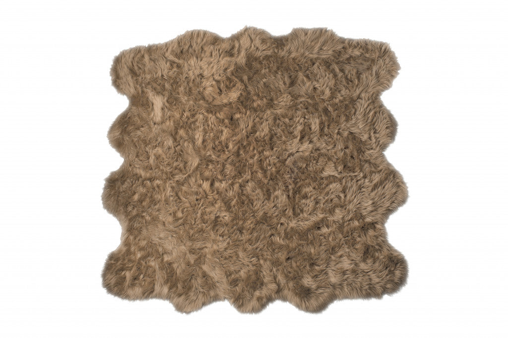 6' X 6' Tan Faux Fur Washable Non Skid Area Rug