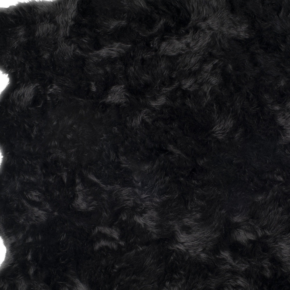 6' X 6' Black Faux Fur Washable Non Skid Area Rug