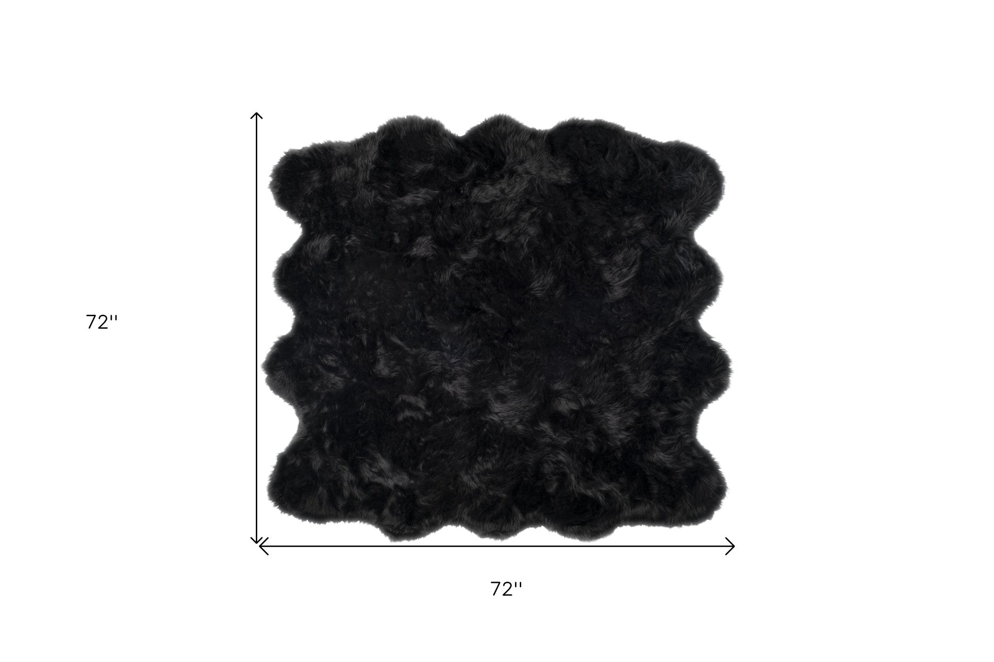 6' X 6' Black Faux Fur Washable Non Skid Area Rug