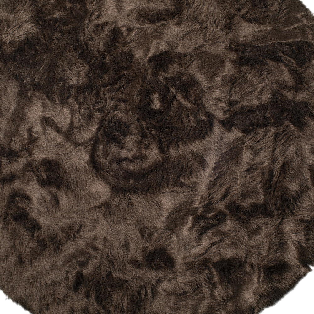 6' X 6' Chocolate Round Faux Fur Washable Non Skid Area Rug