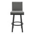 30" Gray And Black Faux Leather And Iron Swivel Bar Height Bar Chair