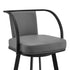 26" Gray And Black Faux Leather And Iron Swivel Counter Height Bar Chair