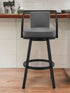 26" Gray And Black Faux Leather And Iron Swivel Counter Height Bar Chair