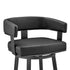 26" Black Faux Leather And Iron Swivel Low Back Counter Height Bar Chair