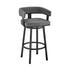 26" Gray And Black Faux Leather And Iron Swivel Low Back Counter Height Bar Chair