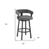 26" Gray And Black Faux Leather And Iron Swivel Low Back Counter Height Bar Chair