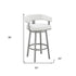 30" White And Gray Faux Leather And Iron Swivel Low Back Bar Height Bar Chair