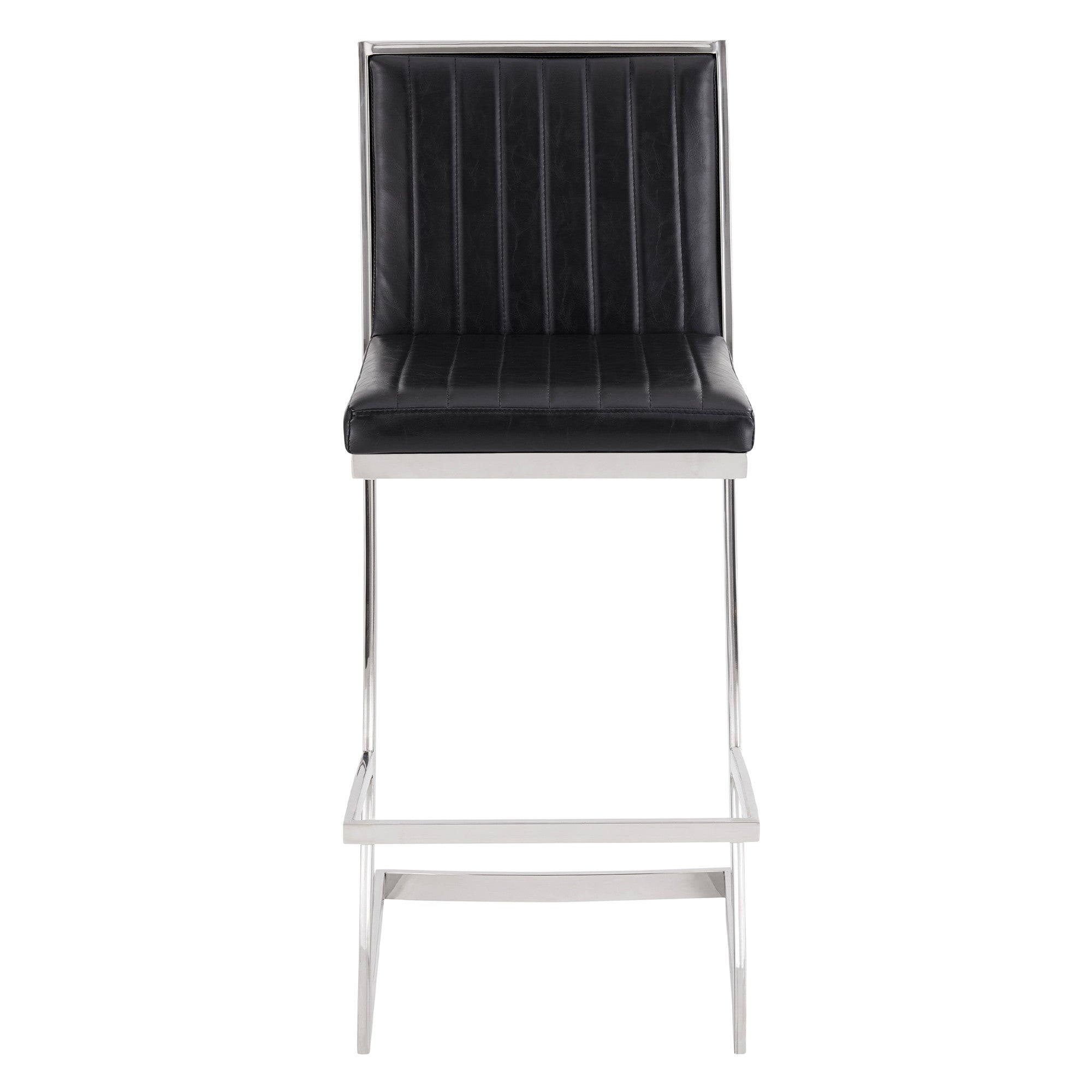 30" Black And Silver Faux Leather And Iron Low Back Bar Height Bar Chair