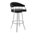 26" Black And Silver Faux Leather And Iron Swivel Low Back Counter Height Bar Chair