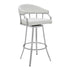 26" White And Silver Faux Leather And Iron Swivel Low Back Counter Height Bar Chair