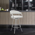 26" White And Silver Faux Leather And Iron Swivel Low Back Counter Height Bar Chair