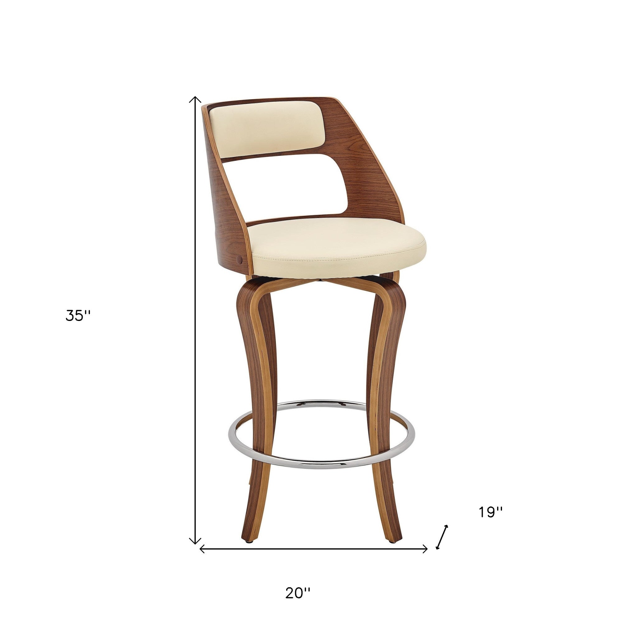 25" Cream And Brown Faux Leather Swivel Counter Height Bar Chair