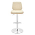 25" Cream And Silver Faux Leather And Steel Swivel Adjustable Height Bar Chair