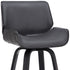 26" Gray And Black Faux Leather And Iron Swivel Counter Height Bar Chair