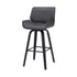 30" Gray And Black Faux Leather And Iron Swivel Bar Height Bar Chair