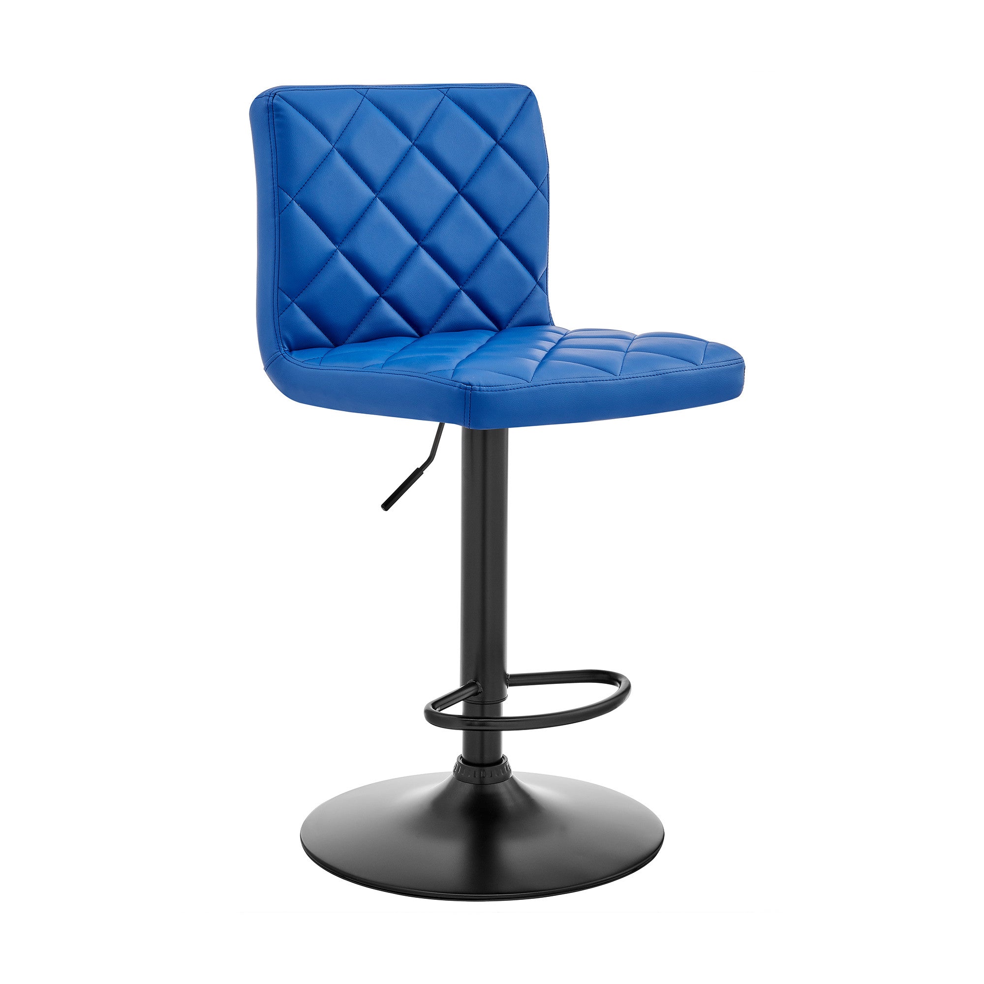 24" Blue And Black Iron Swivel Low Back Adjustable Height Bar Chair