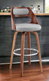 26" Gray And Brown Faux Leather Swivel Counter Height Bar Chair