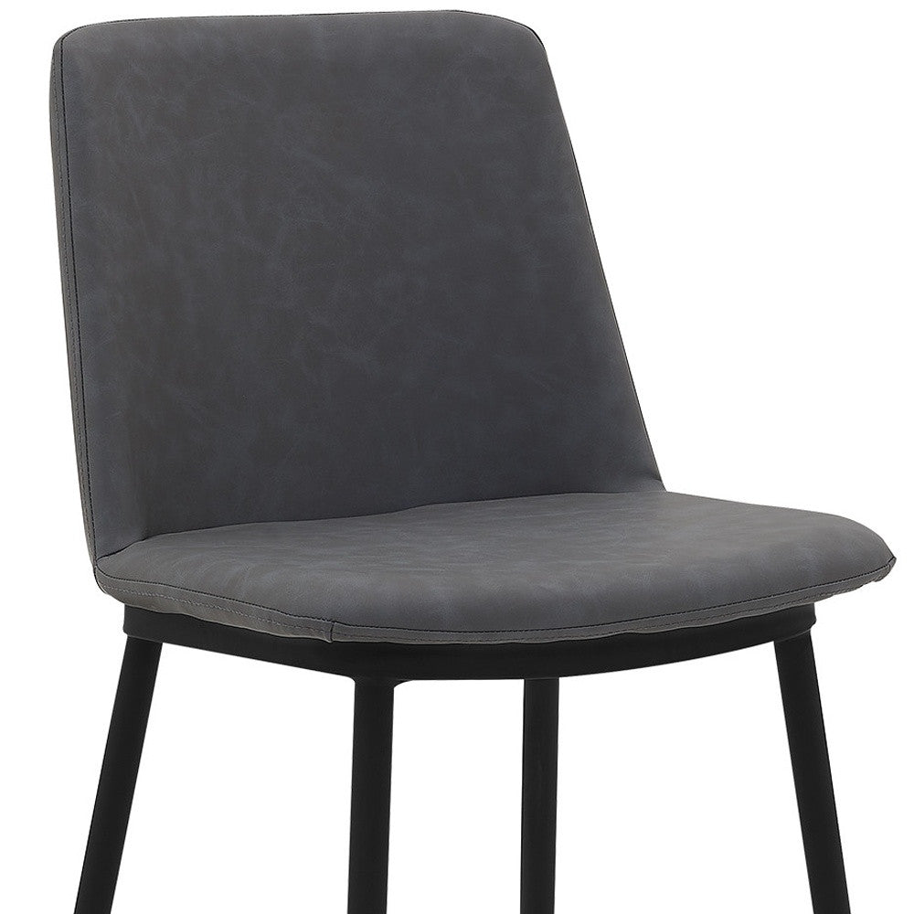 26" Gray And Black Faux Leather And Iron Counter Height Bar Chair