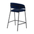 26" Blue And Black Faux Leather And Iron Low Back Counter Height Bar Chair