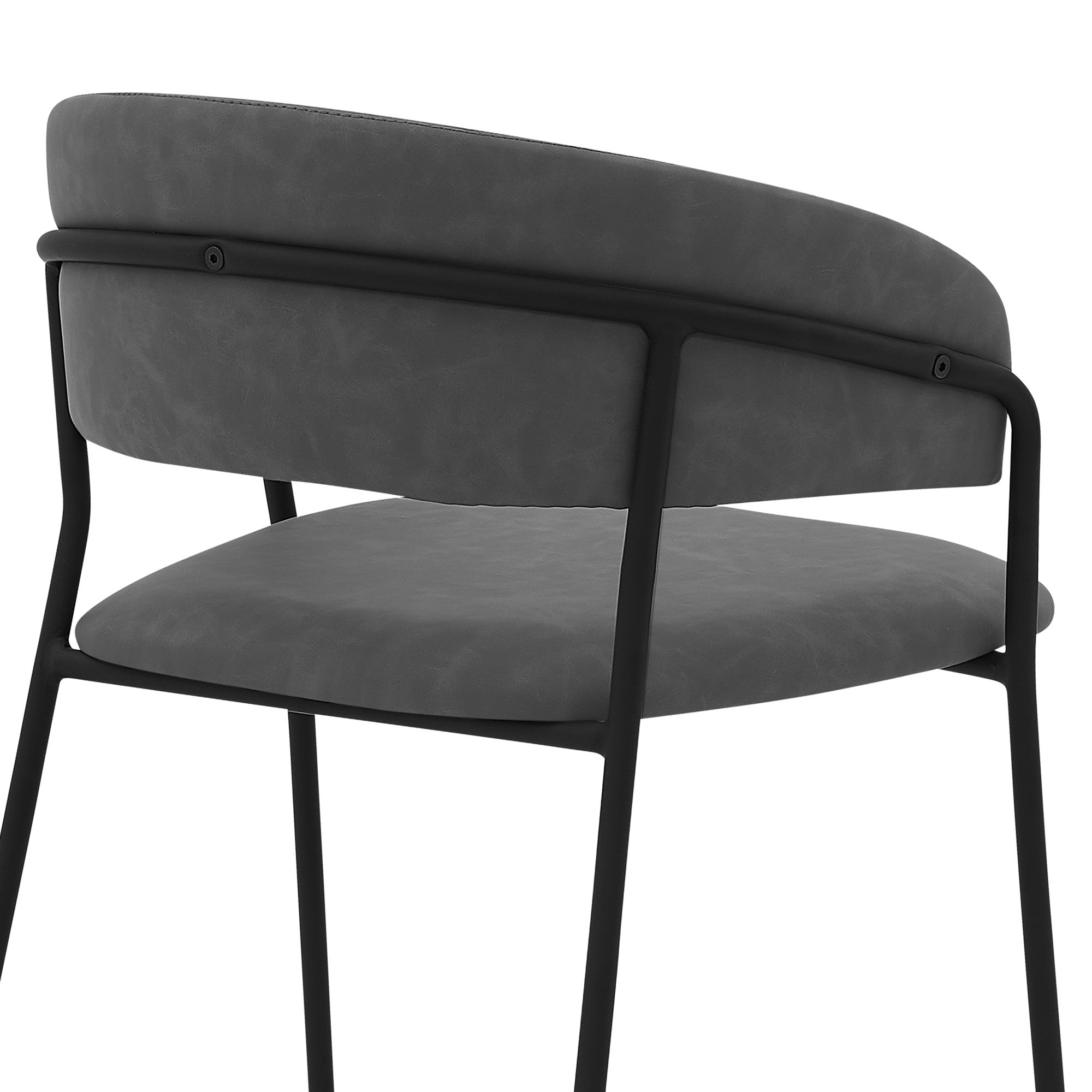 26" Gray And Black Faux Leather And Iron Low Back Counter Height Bar Chair